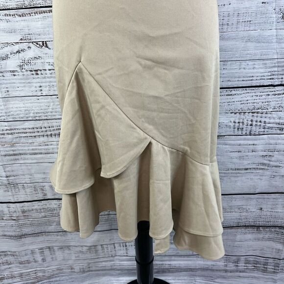 Banana Republic Skirt size 0 Khaki A Line Flared Stretch Modest Peasant High Low - Picture 5 of 10